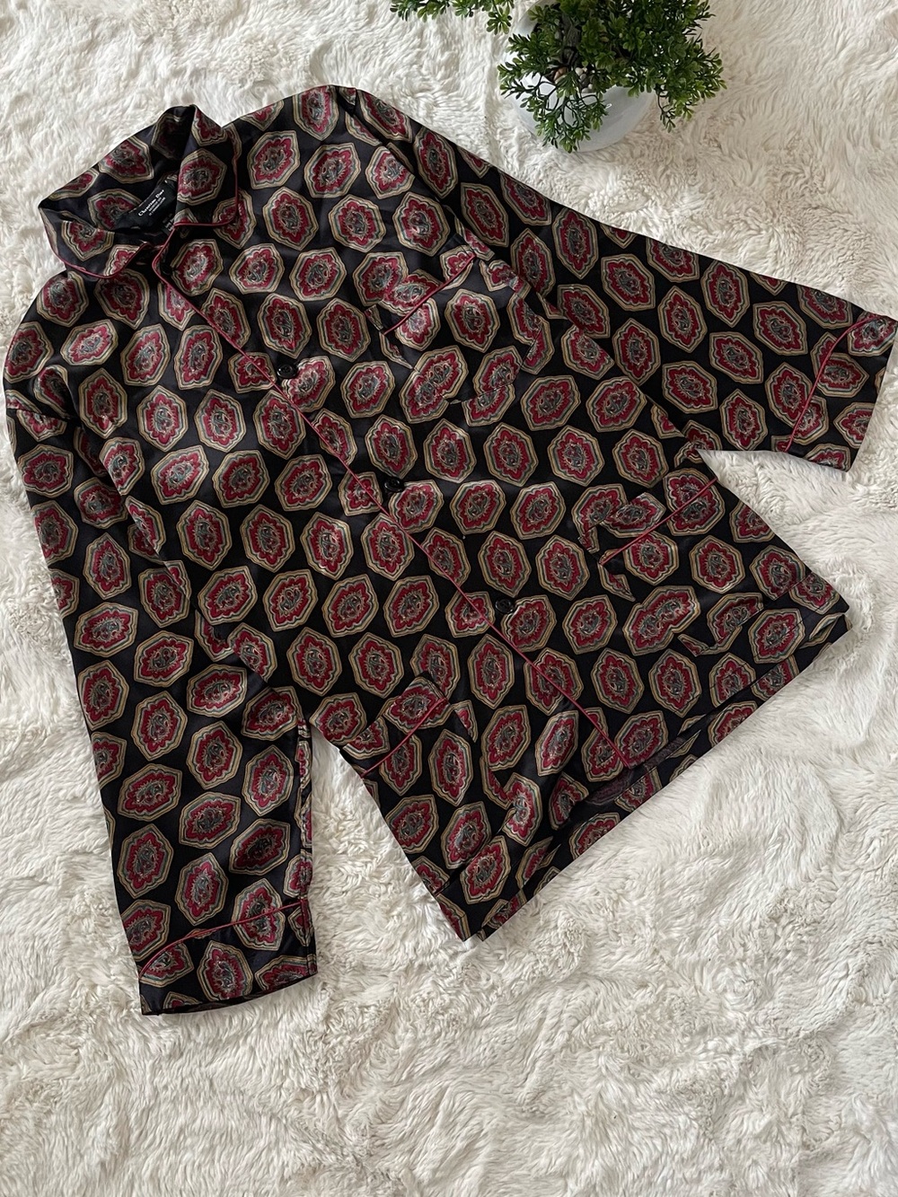 Vtg Christian Dior Monsieur Le Connaisseur 100% Silk Pajama Shirt Paisley L